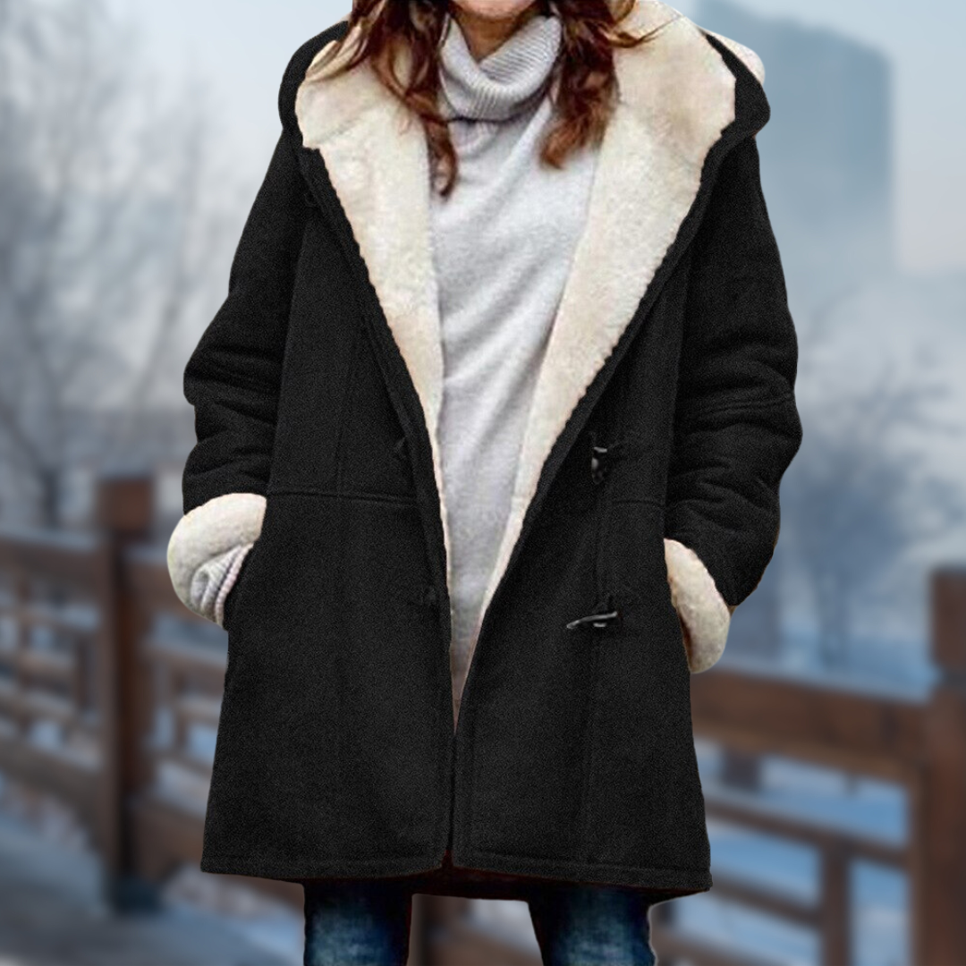Women's Stylish Long Fleece Lined Winter Jacket with Hood & Toggle Closure