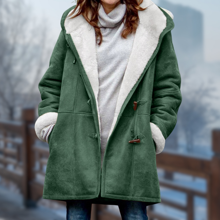 Women's Stylish Long Fleece Lined Winter Jacket with Hood & Toggle Closure