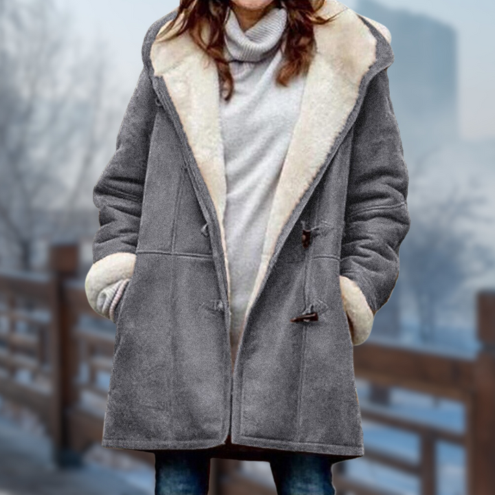 Women's Stylish Long Fleece Lined Winter Jacket with Hood & Toggle Closure