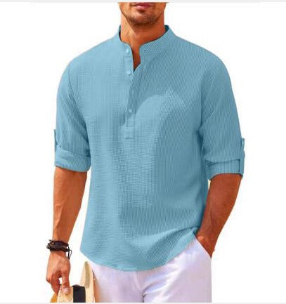 Men's Premium Mandarin Collar Shirt for Stylish Summer Comfort