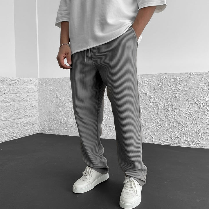 Men's Casual Pinstripe Relaxed Fit Trousers with Drawstring Waist
