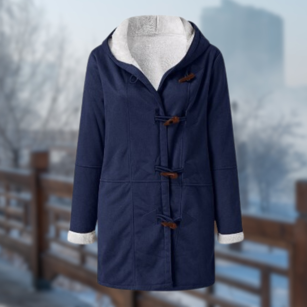 Women's Stylish Long Fleece Lined Winter Jacket with Hood & Toggle Closure
