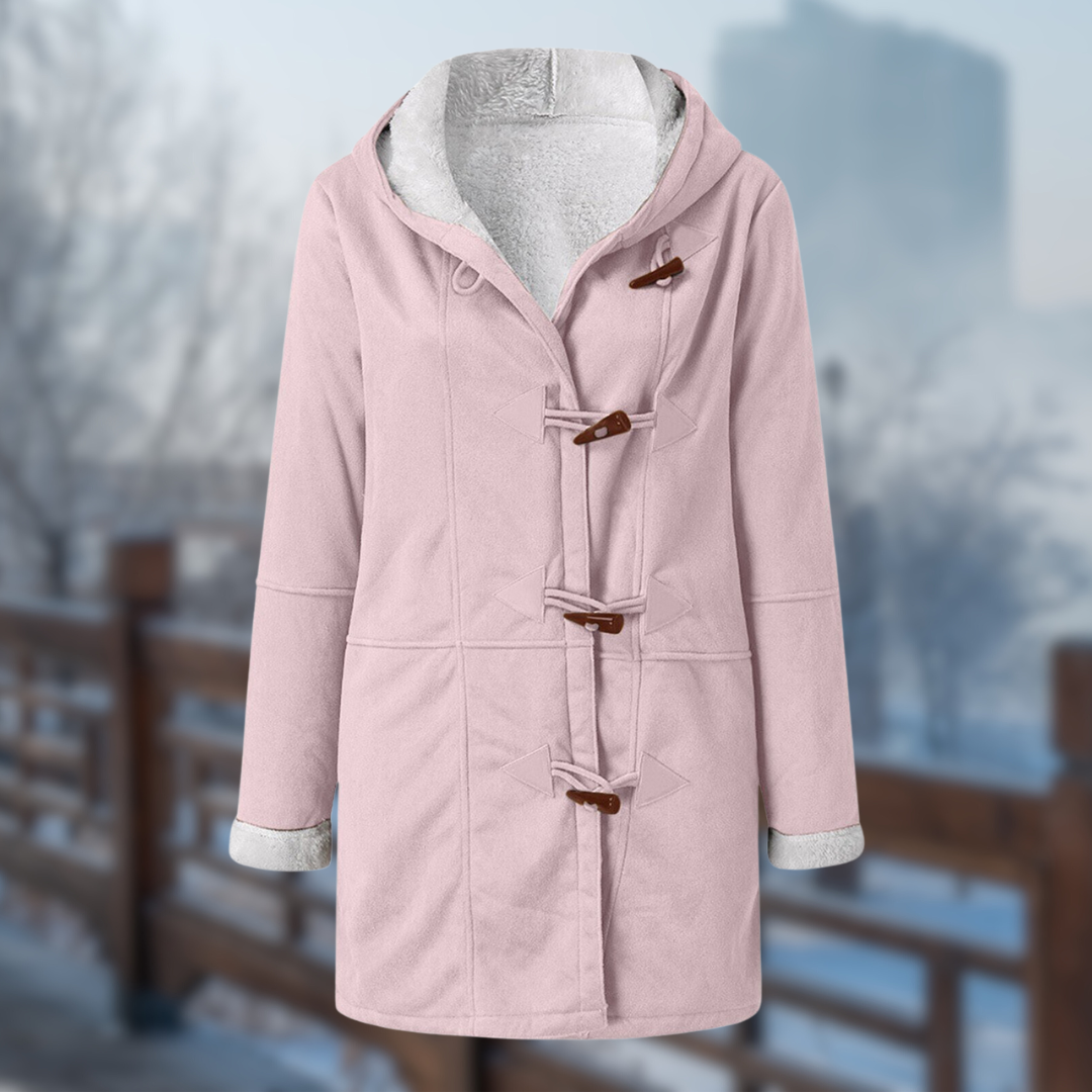 Women's Stylish Long Fleece Lined Winter Jacket with Hood & Toggle Closure