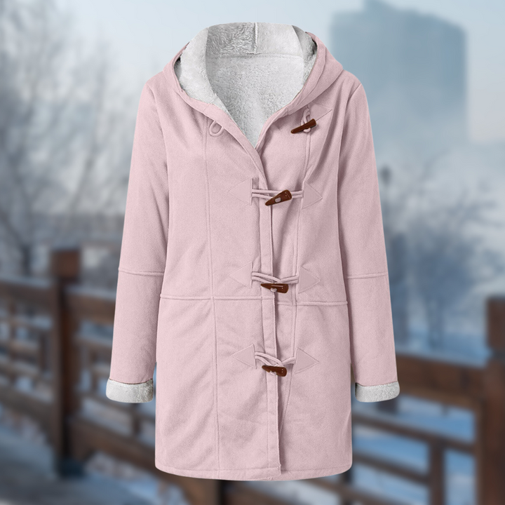 Women's Stylish Long Fleece Lined Winter Jacket with Hood & Toggle Closure