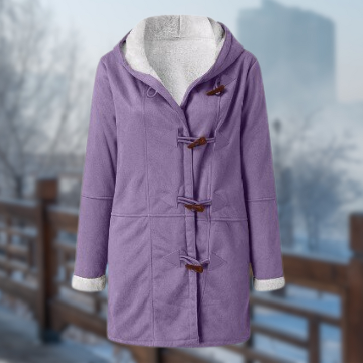 Women's Stylish Long Fleece Lined Winter Jacket with Hood & Toggle Closure