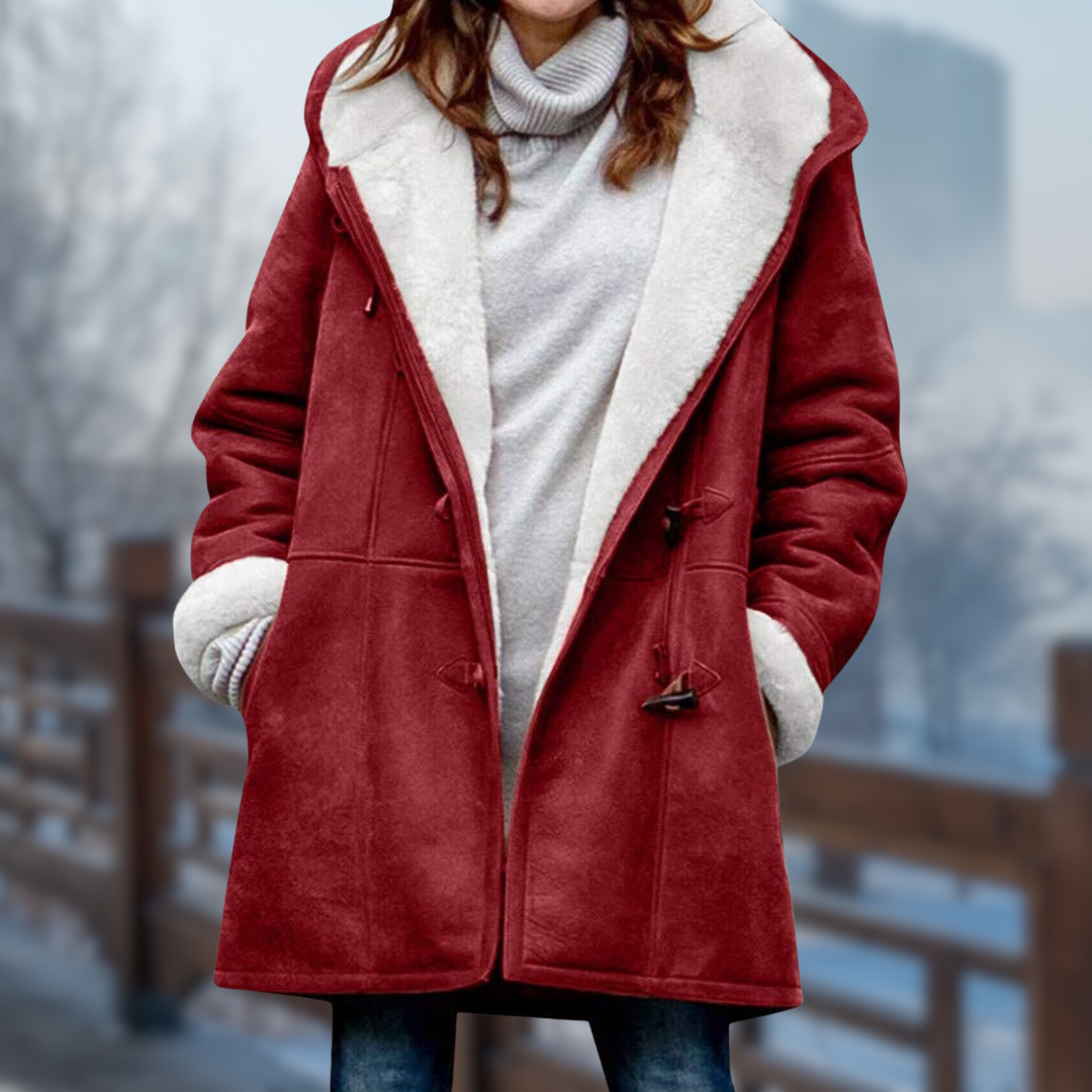 Women's Stylish Long Fleece Lined Winter Jacket with Hood & Toggle Closure