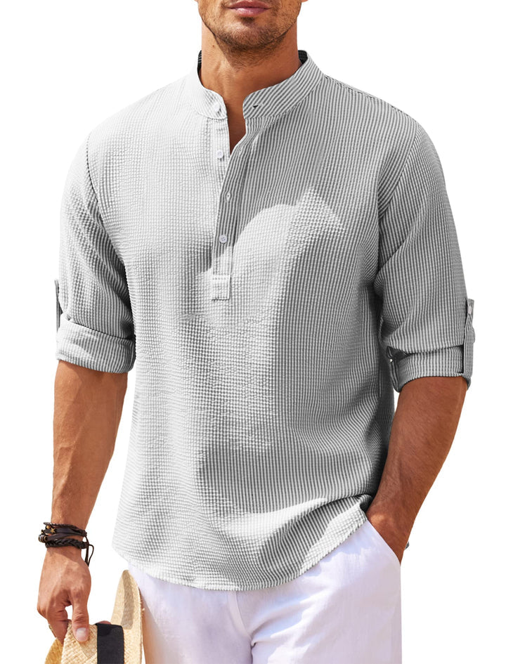 Men's Premium Mandarin Collar Shirt for Stylish Summer Comfort