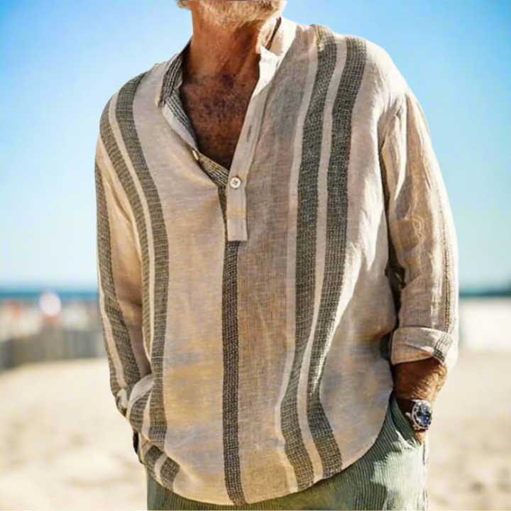Men's Classic Striped Linen Shirt with Breathable Summer Comfort