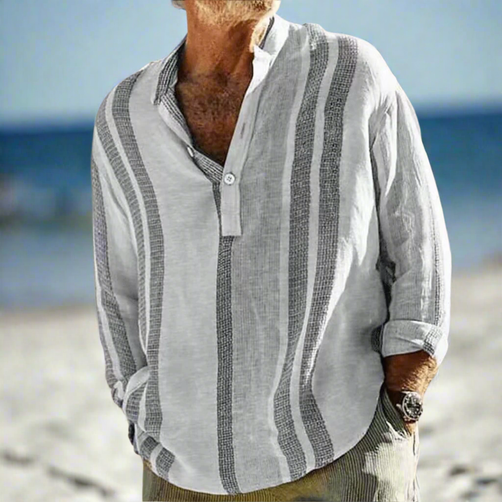 Men's Classic Striped Linen Shirt with Breathable Summer Comfort