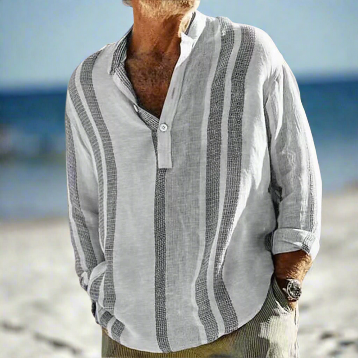 Men's Classic Striped Linen Shirt with Breathable Summer Comfort