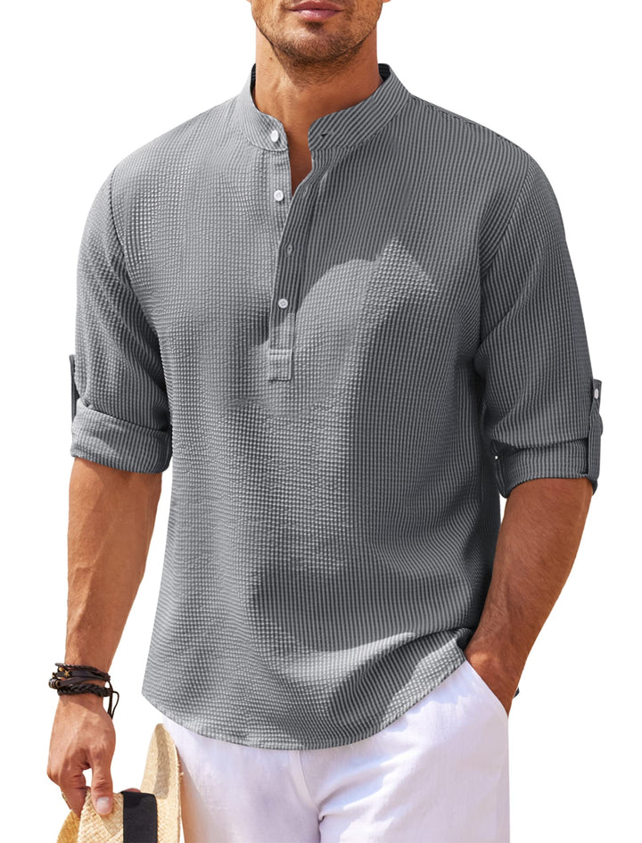 Men's Premium Mandarin Collar Shirt for Stylish Summer Comfort