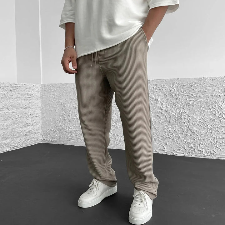 Men's Casual Pinstripe Relaxed Fit Trousers with Drawstring Waist