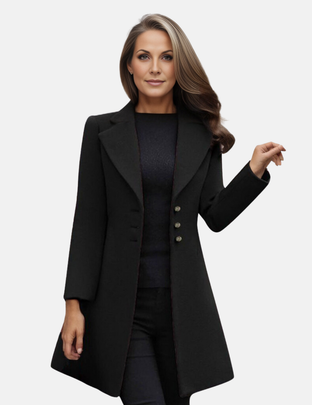 Elegant Women's Long Winter Coat with Buttons - Timeless Chic Outerwear