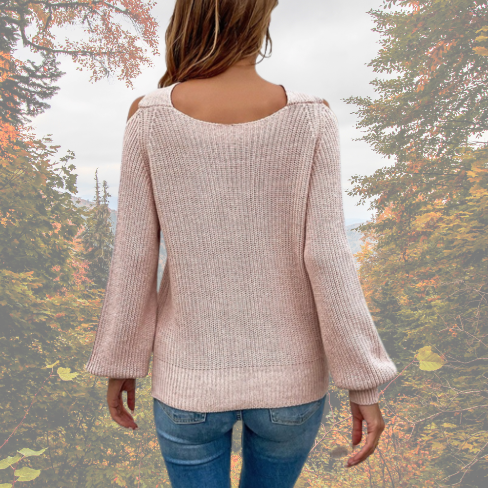 Women's Winter Sweater with Cross Design - Extravagant Knit Pullover