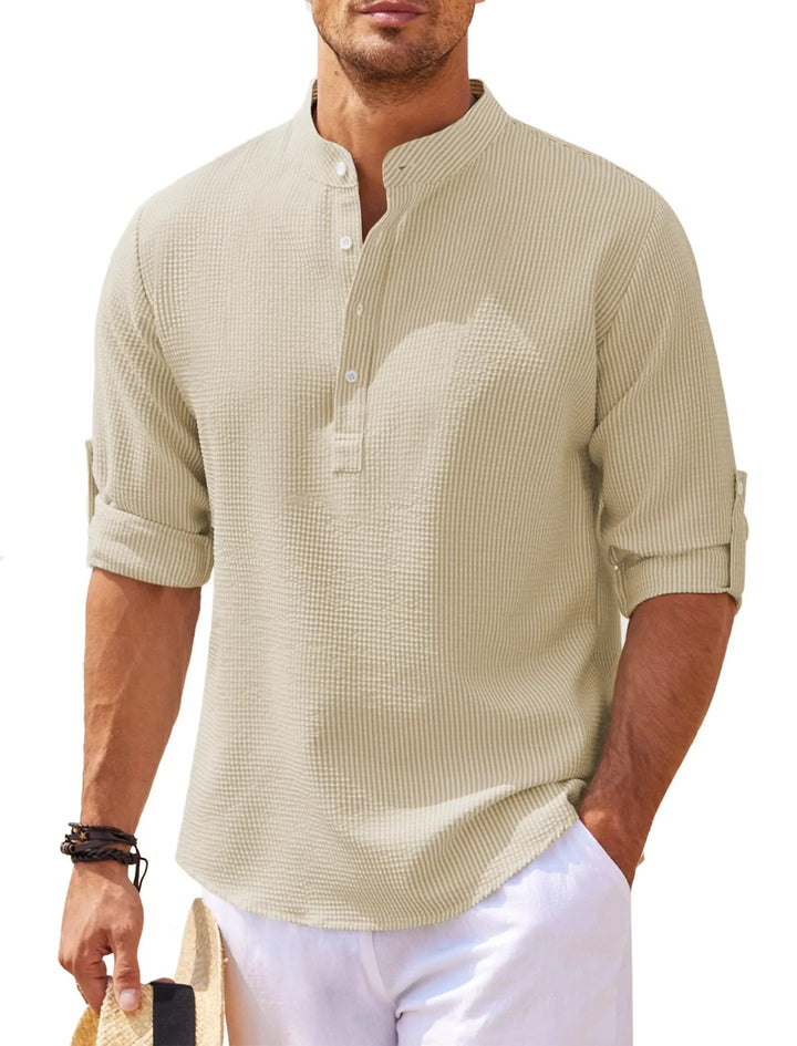 Men's Premium Mandarin Collar Shirt for Stylish Summer Comfort