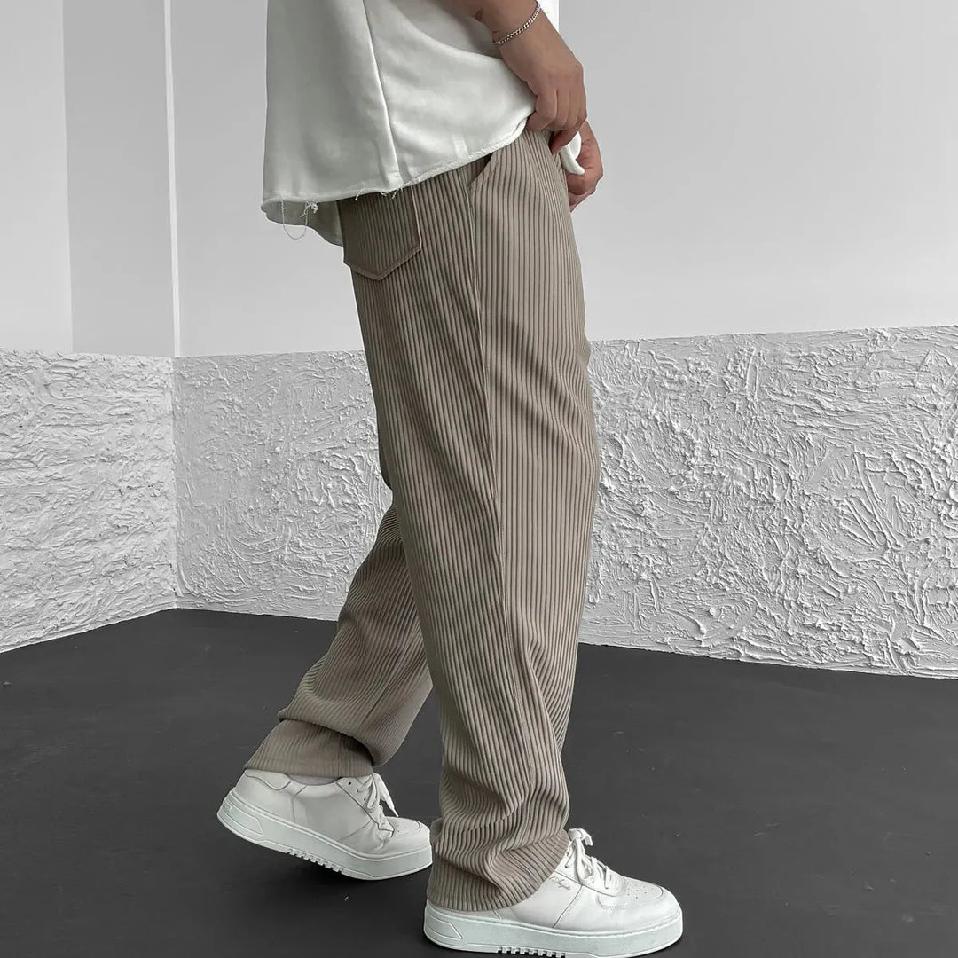 Men's Casual Pinstripe Relaxed Fit Trousers with Drawstring Waist