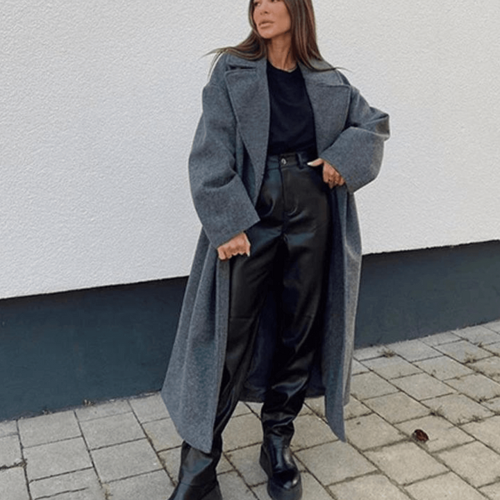 Elegant Women's Wool Coat - Classic Long Winter Jacket for Fall & Winter