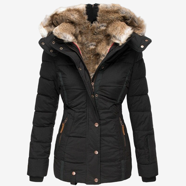 Women's Winter Jacket - Cozy Padded Parka with Hood & Fur Lining - Stylish & Warm for Cold Days