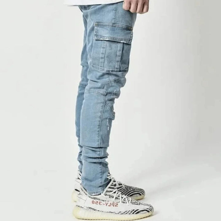 Men's Premium Casual Slim Fit Stretch Cargo Jeans with Multiple Pockets