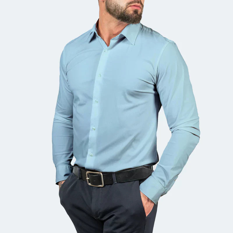 Men's Business Casual Slim Fit Non-Iron Shirt – Wrinkle-Free, Super Stretch & Easy Care
