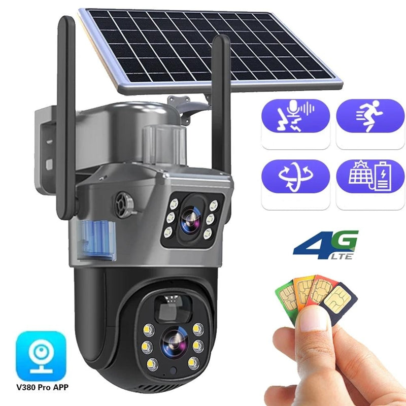 DualGuard 4K Wireless Security Camera with Solar Panel - 4K Ultra HD, 10x Zoom, 360° View, Night Vision, Two-Way Audio, IP66 Weatherproof