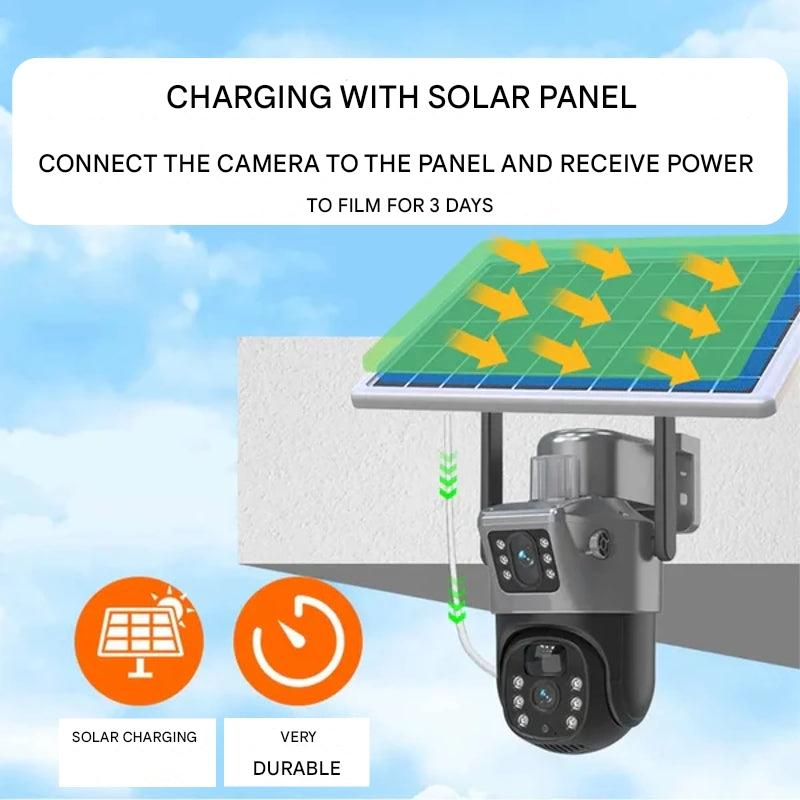DualGuard 4K Wireless Security Camera with Solar Panel - 4K Ultra HD, 10x Zoom, 360° View, Night Vision, Two-Way Audio, IP66 Weatherproof