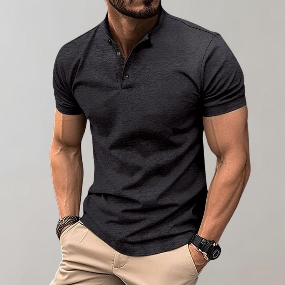 Men's Casual V-Neck T-Shirt with Button Detail for Everyday Comfort