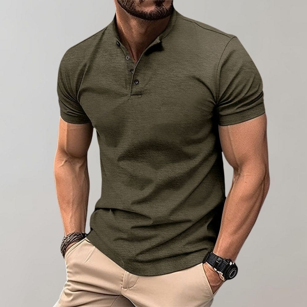 Men's Casual V-Neck T-Shirt with Button Detail