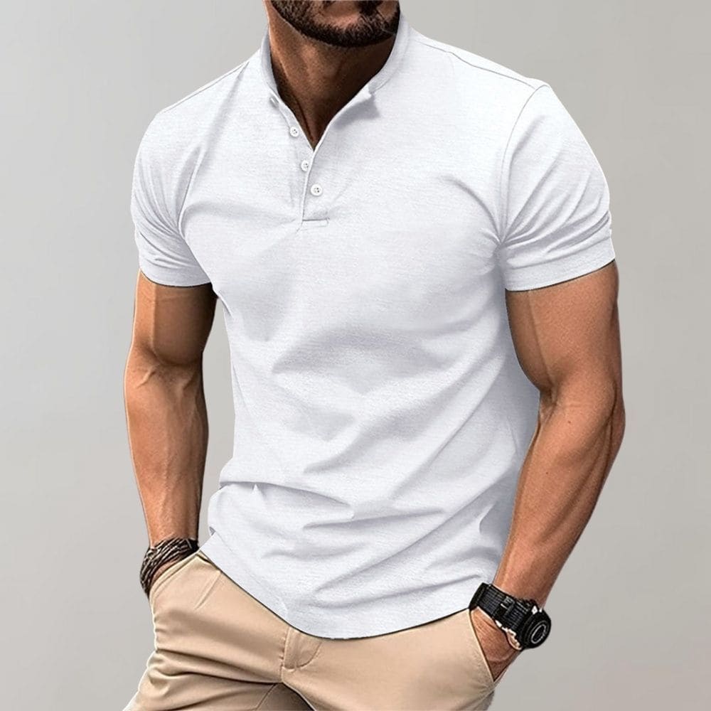Men's Casual V-Neck T-Shirt with Button Detail