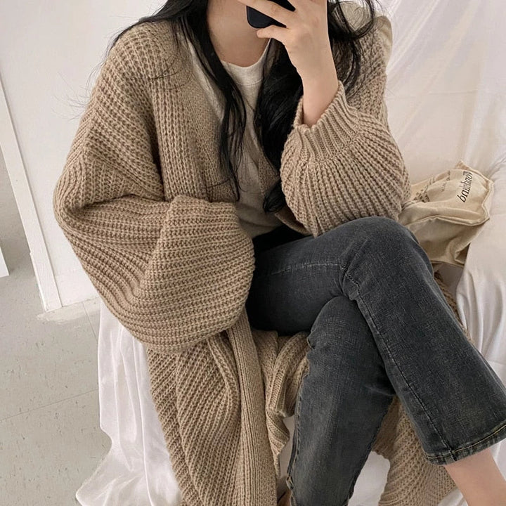 Cozy Oversized Cable Knit Cardigan for Women - Perfect Fall/Winter Cotton Sweater