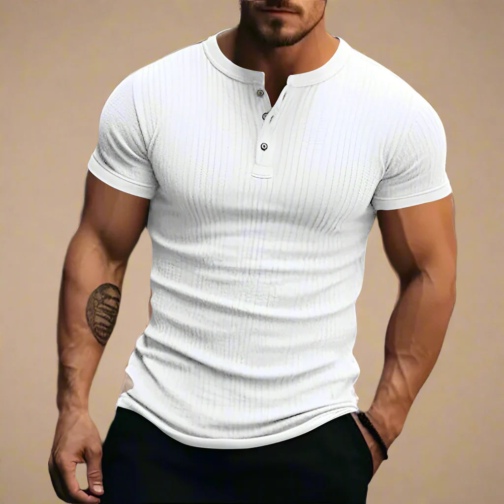 Men's Ribbed Henley T-shirt For Summer - Muscle Fit