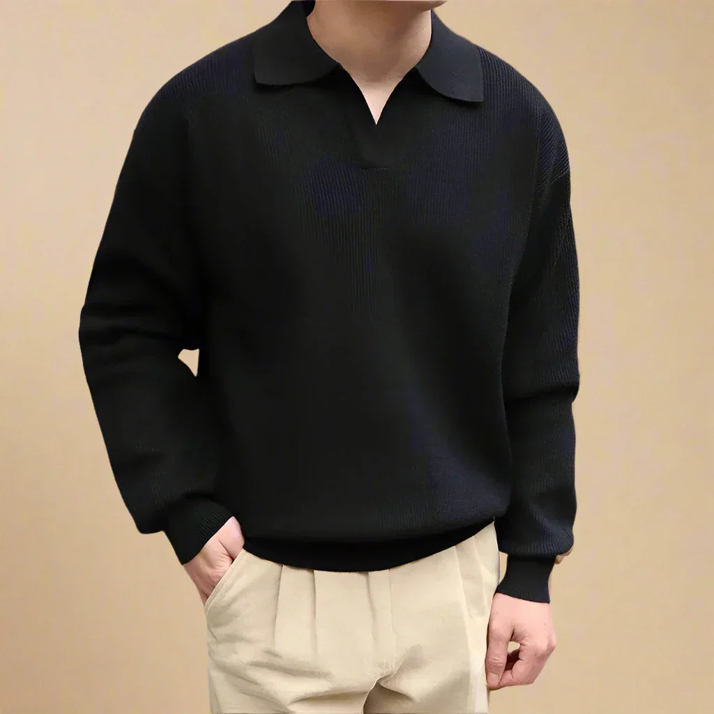Men's Long Sleeve Polo - Casual Stylish Knitted Polo Sweater