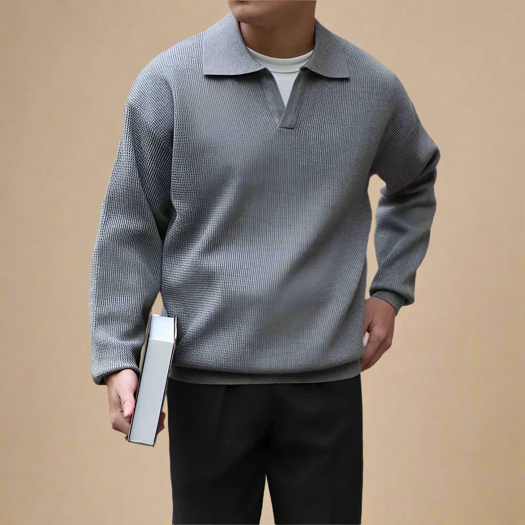 Men's Long Sleeve Polo - Casual Stylish Knitted Polo Sweater