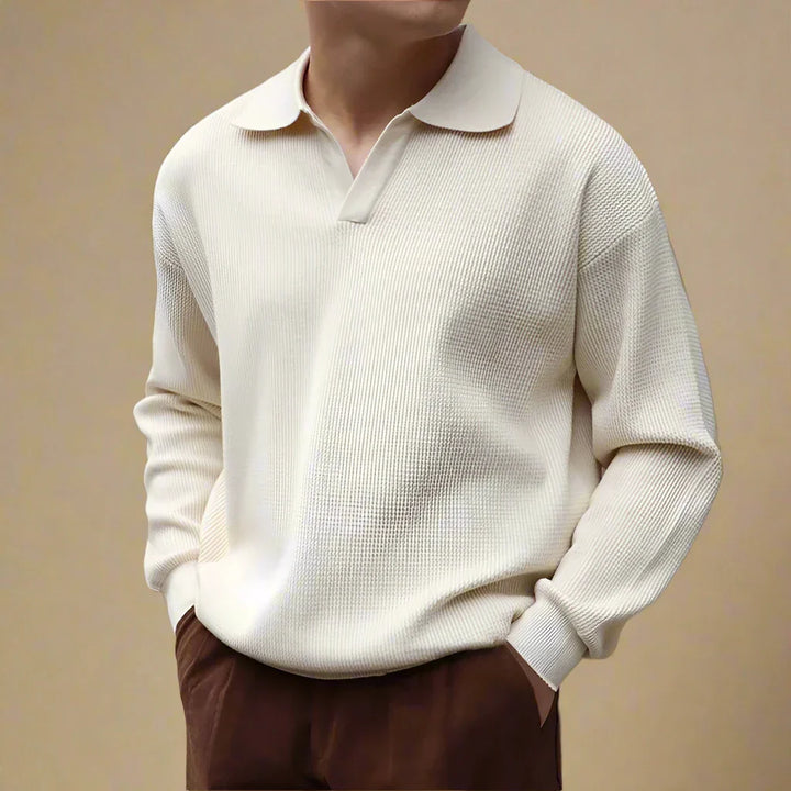 Men's Long Sleeve Polo - Casual Stylish Knitted Polo Sweater