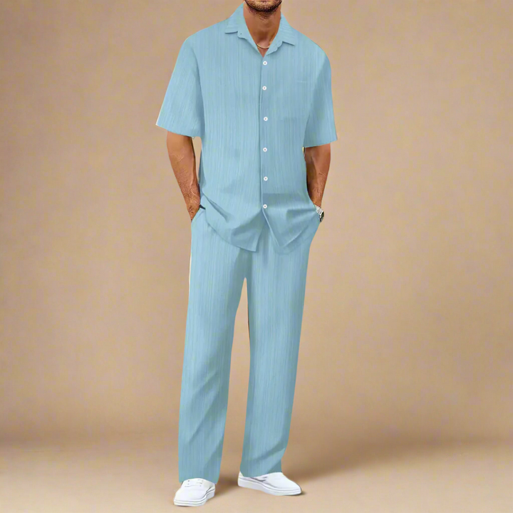 Men's Casual Two-Piece Summer Set With Shirt and Trousers