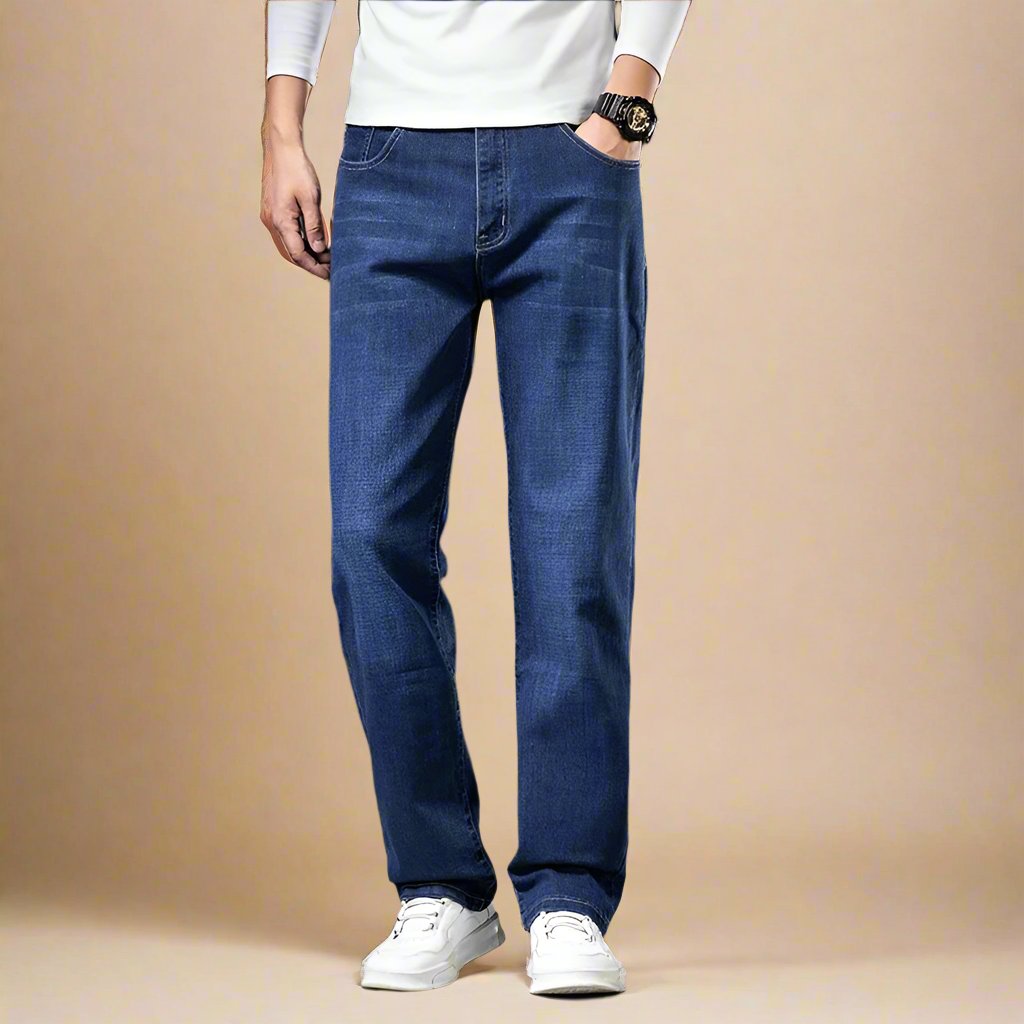 Men's Casual Wide Leg Denim Jeans with Comfortable Regular Fit