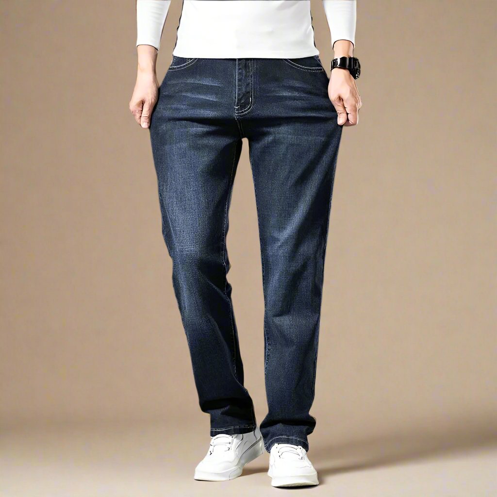 Men's Casual Wide Leg Denim Jeans with Comfortable Regular Fit