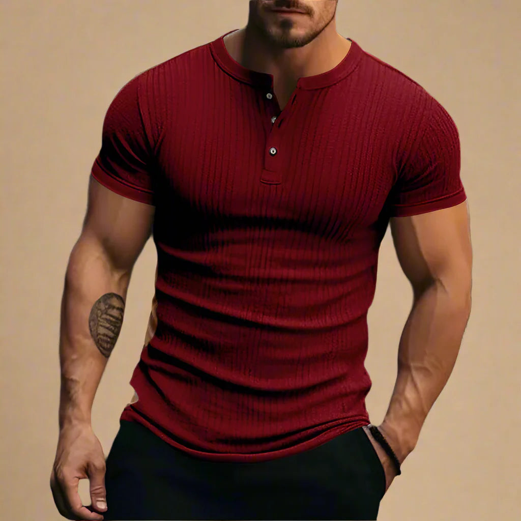 Men's Ribbed Henley T-shirt For Summer - Muscle Fit