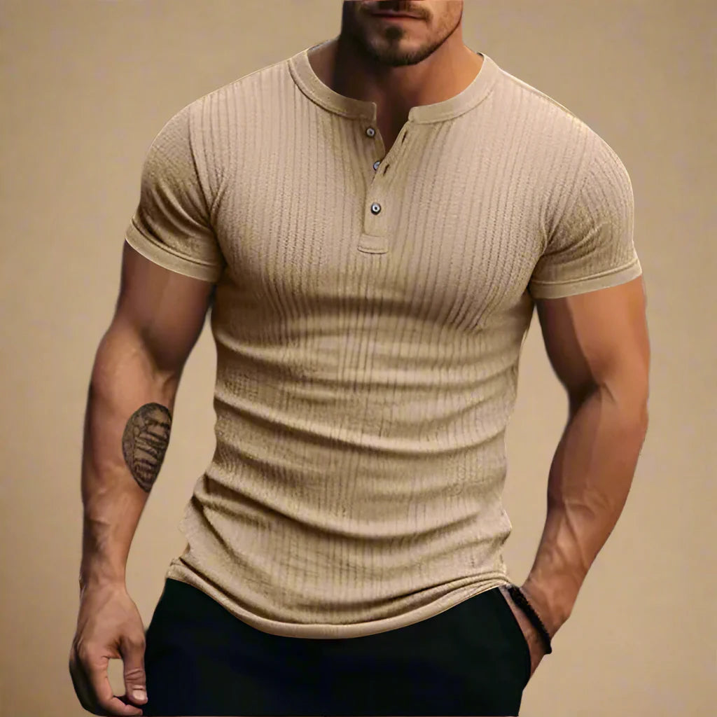 Men's Ribbed Henley T-shirt For Summer - Muscle Fit