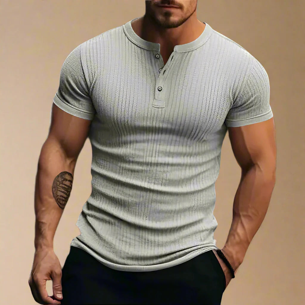 Men's Ribbed Henley T-shirt For Summer - Muscle Fit
