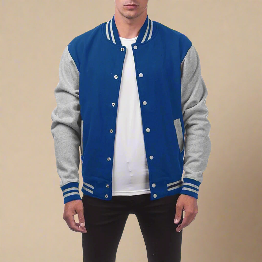Men's Sportive Mid-season Varsity Bomber Jacket With Button Closure