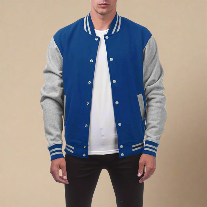 Men's Sportive Mid-season Varsity Bomber Jacket With Button Closure
