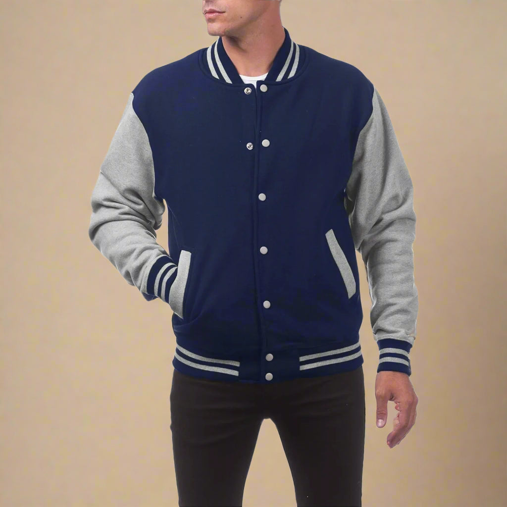 Men's Sportive Mid-season Varsity Bomber Jacket With Button Closure