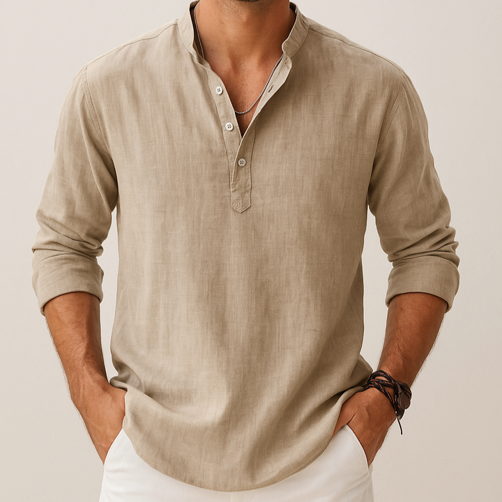 Men's Linen Look Summer Shirt – Lightweight V-Neck Shirt for Summer