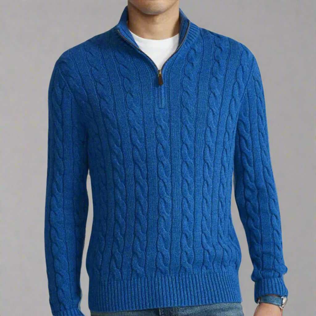 Classic Knitted Cable Half Zip Sweater