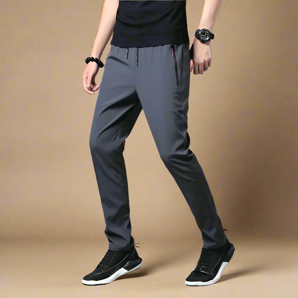 Men's Smart Casual Slim Fit Stretch Quick-dry Trousers with Zip Pockets