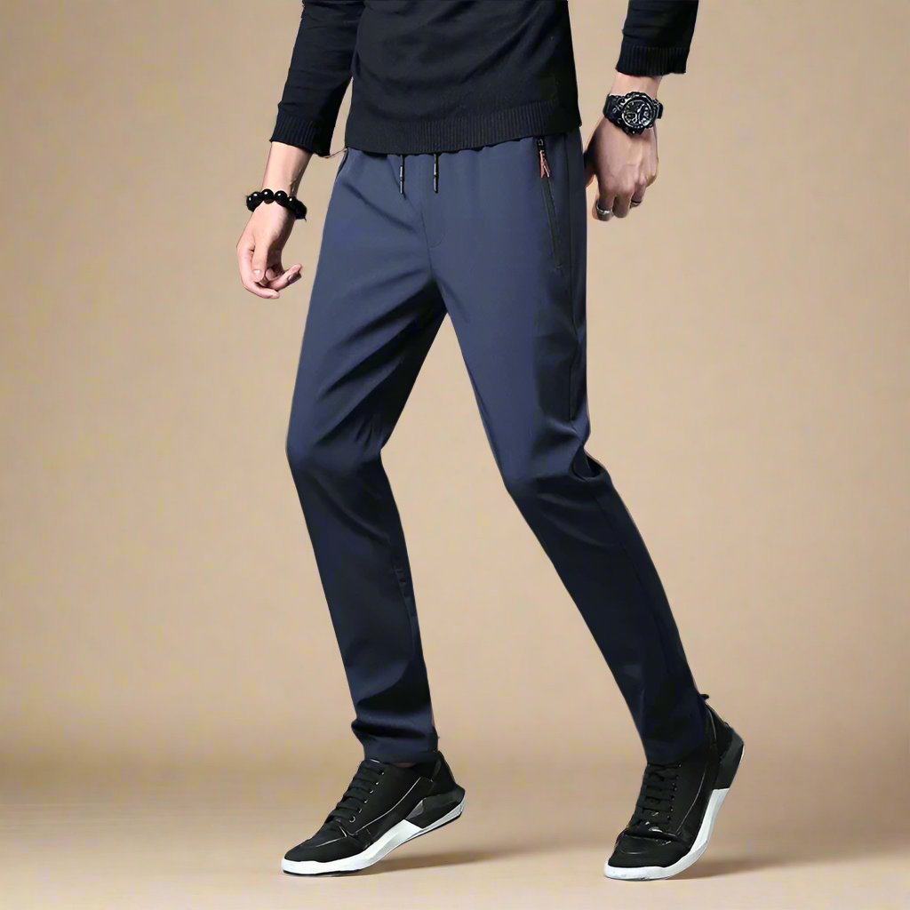 Men's Smart Casual Slim Fit Stretch Quick-dry Trousers with Zip Pockets