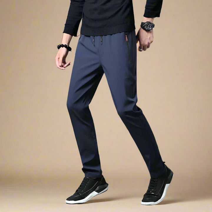 Men's Smart Casual Slim Fit Stretch Quick-dry Trousers with Zip Pockets