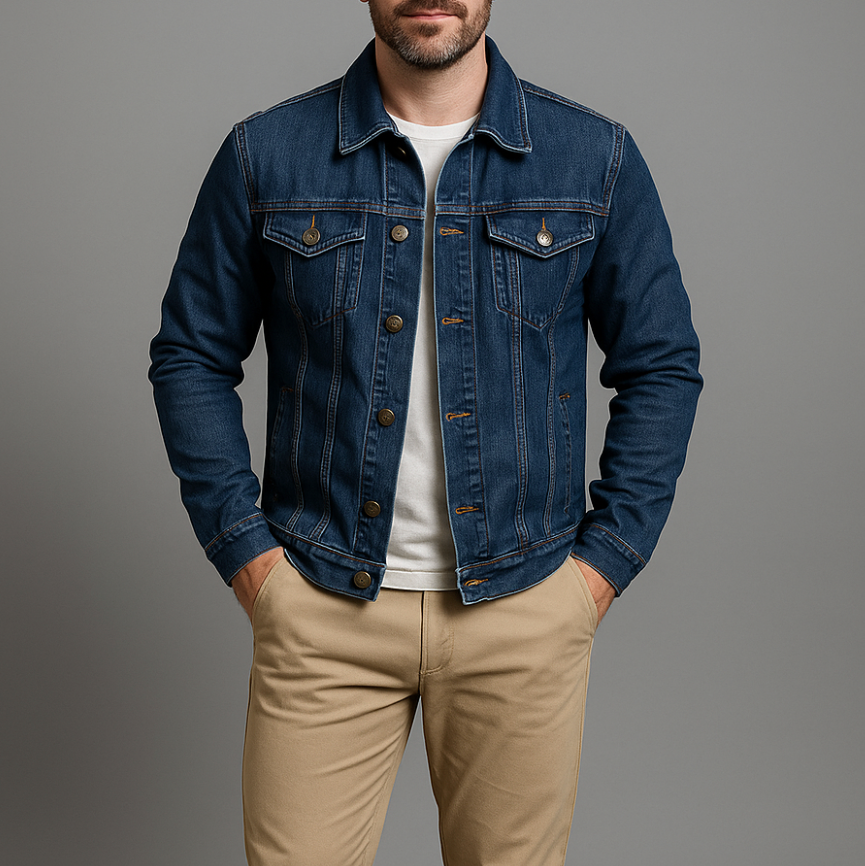 Men's Classic Mid-season Denim Jacket with button closure