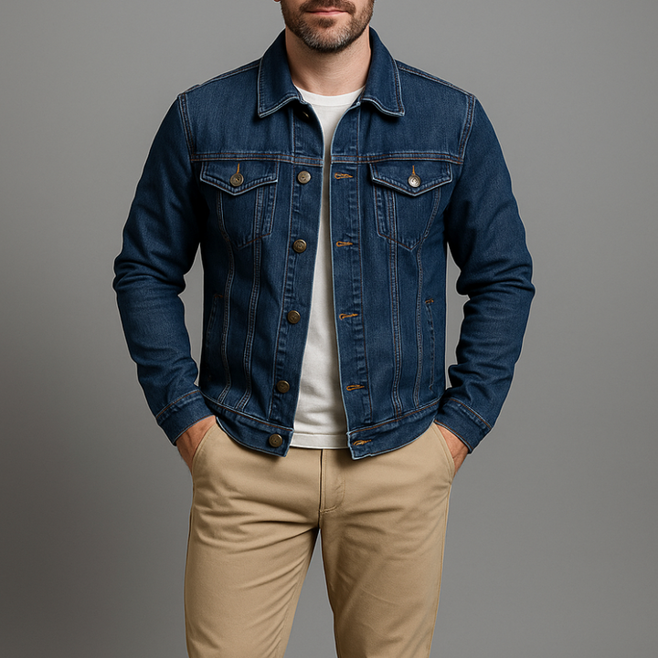 Men's Classic Mid-season Denim Jacket with button closure